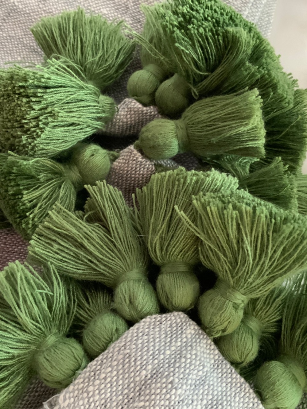 SERENA AND LILY LOT OF 2 BLUE LINEN GREEN TASSELS THROW PILLOWS - Picture 9 of 10